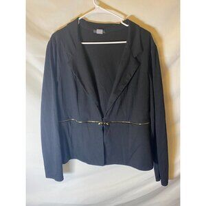 Ing Womens Plus Size 2X Cardigan Blazer Black Zipper Stretch Suit jacket *